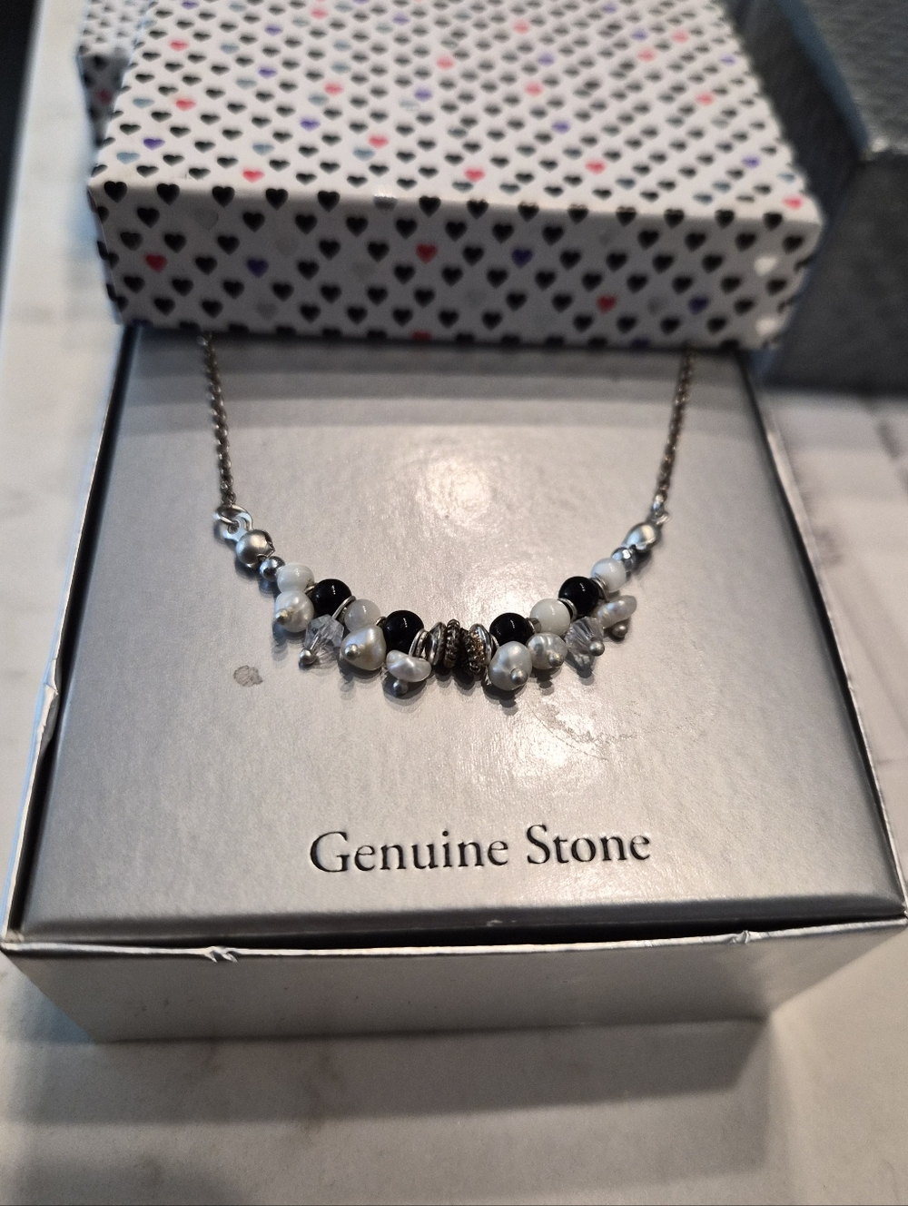 Silver Jet Pearl Bead Necklace